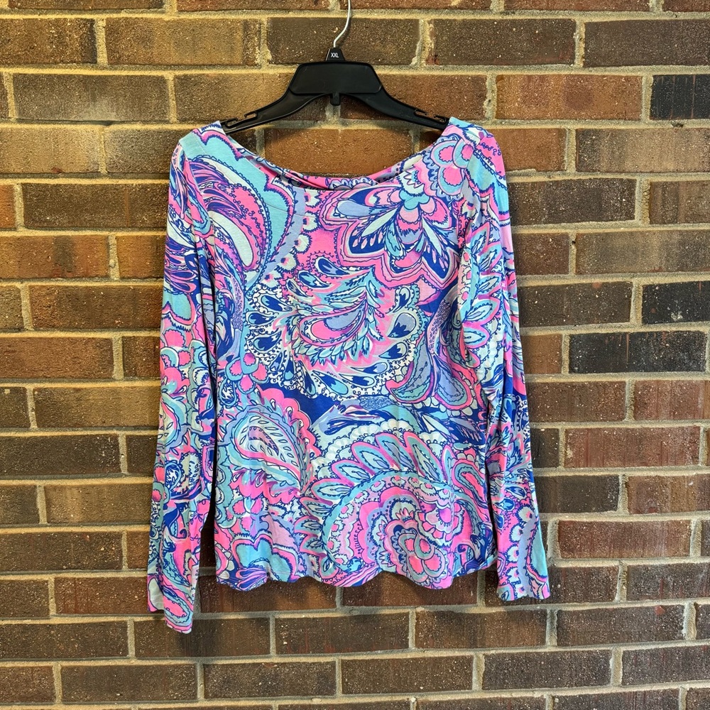 Lilly Pulitzer Pink and Blue Long Sleeve Cut Out Tshirt size L